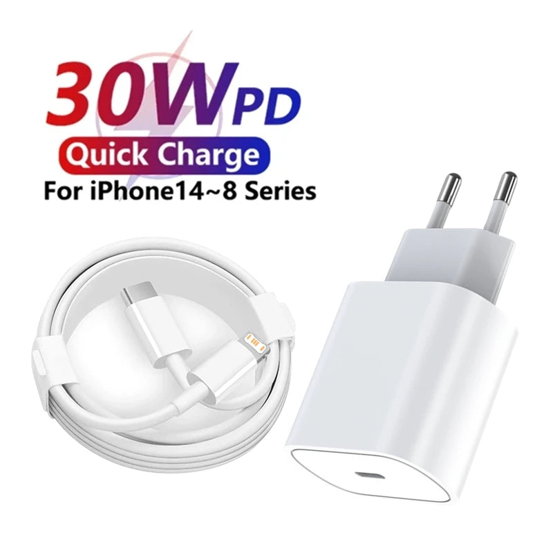 30W USB-C PD Fast Wall Charger with Cable for iPhone